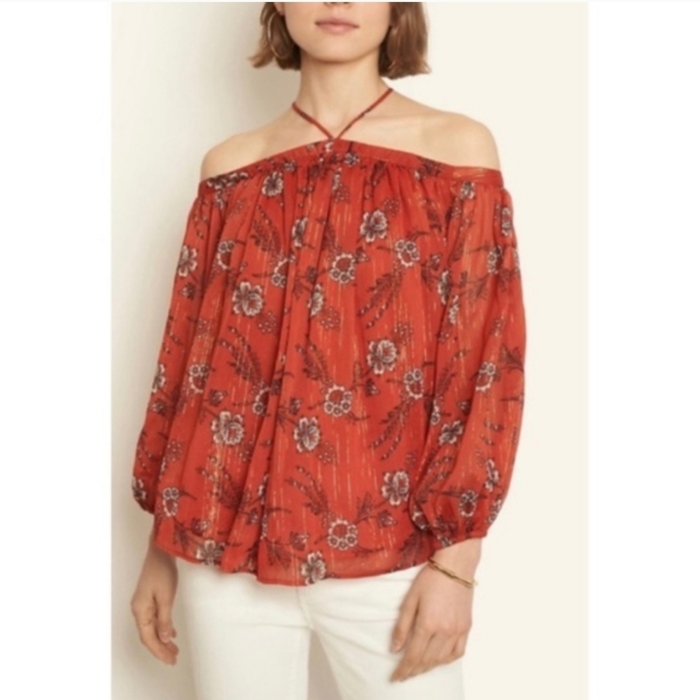 NWT Ann Taylor Rust Copper Floral Off Shoulder Blouse Women's XL